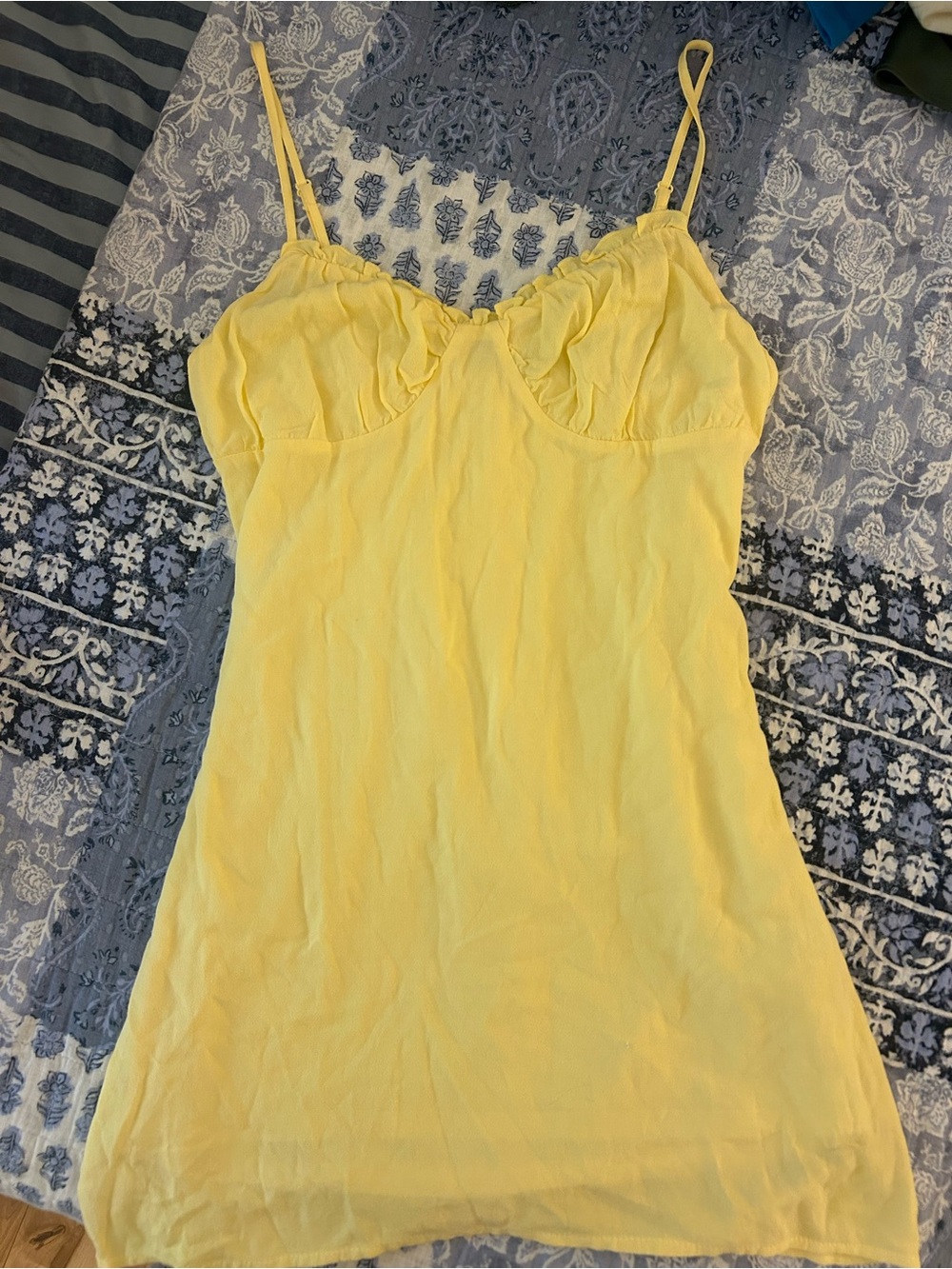 La Hearts Yellow Mini Dress with Spaghetti Straps